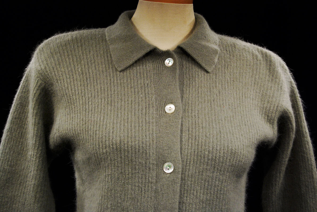 Olivgrünes Angora-Cardigan-Pullover-Shirt für Damen