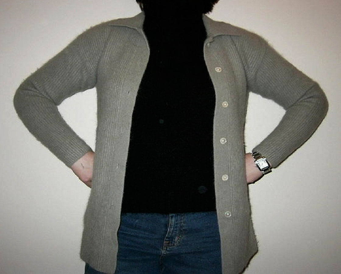 Olivgrünes Angora-Cardigan-Pullover-Shirt für Damen