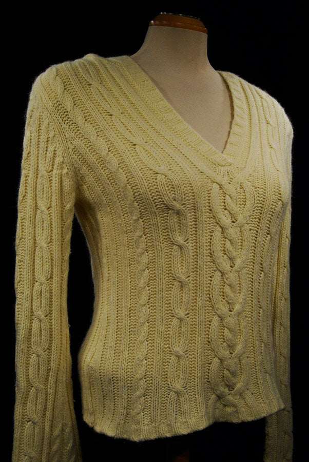 Girl's yellow cotton angora V-neck cable knit sweater by Aeropostale size 38