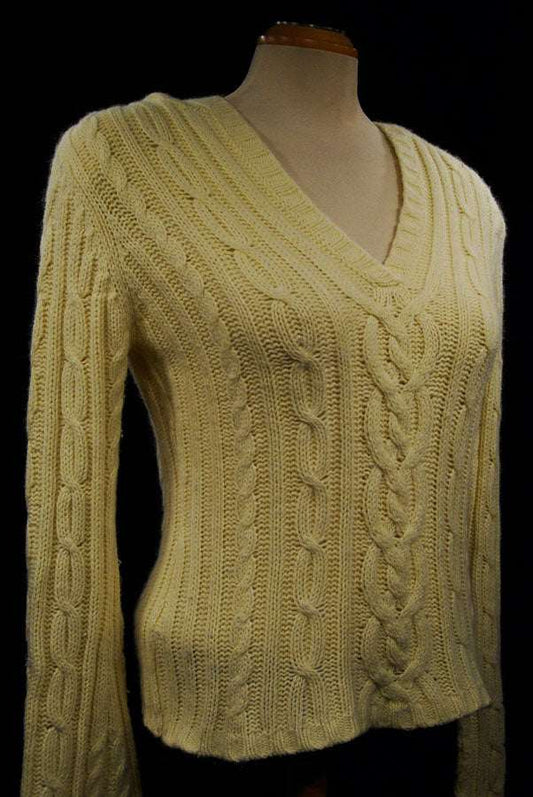 Girl's yellow cotton angora V-neck cable knit sweater by Aeropostale size 38