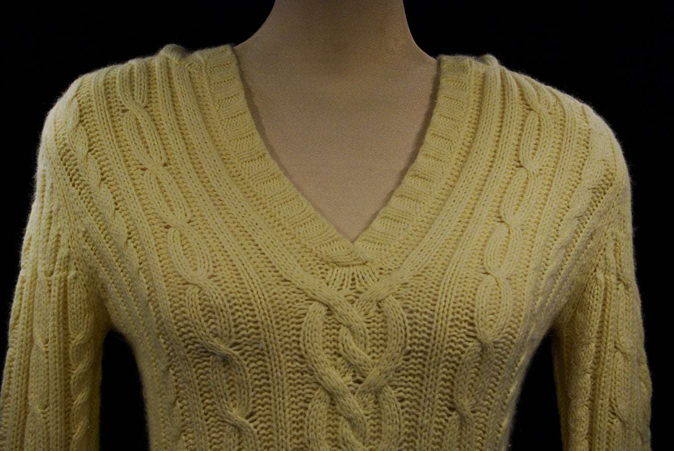 Girl's yellow cotton and angora V-neck cable knit sweater by Aeropostale