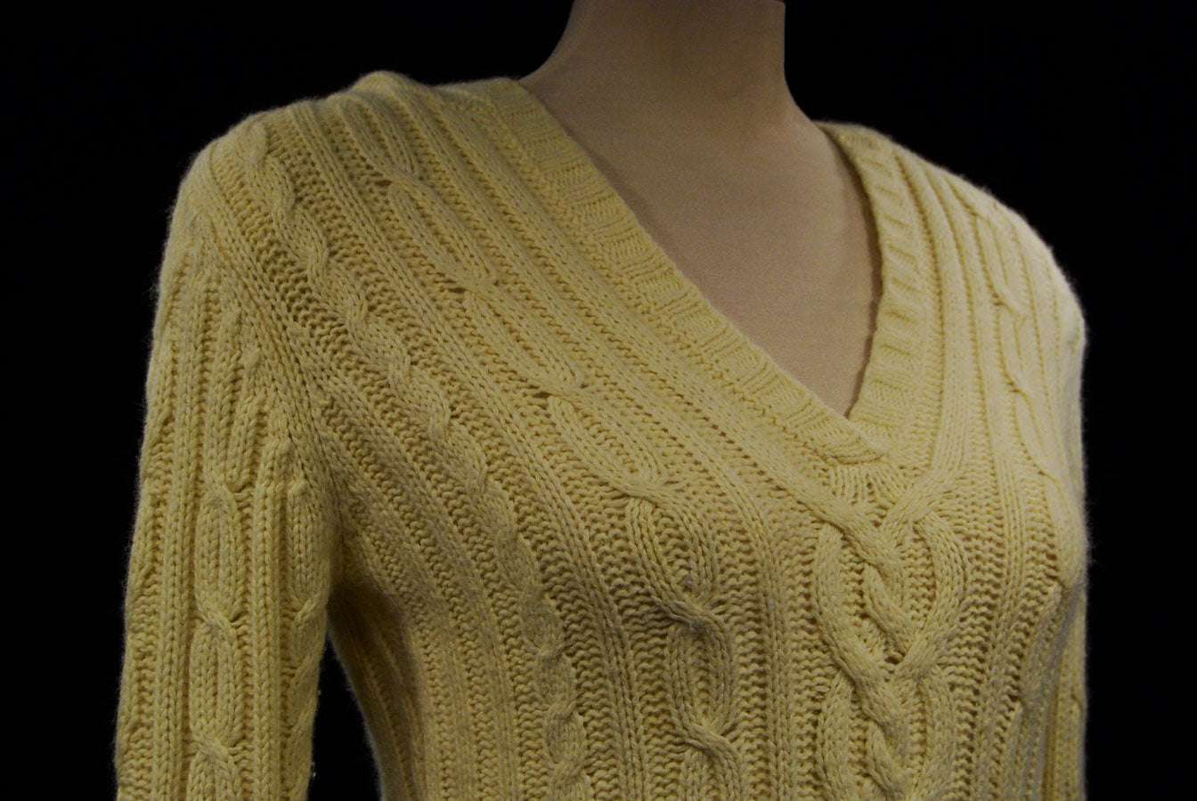 Girl's yellow cotton angora V-neck cable knit sweater by Aeropostale