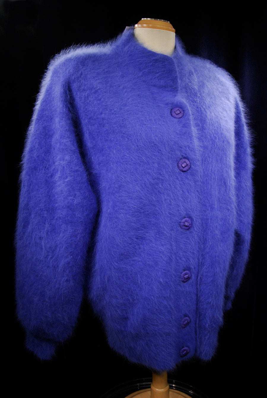 Woman's powder-blue angora cardigan sweater by Venesha, size large, nylon lined