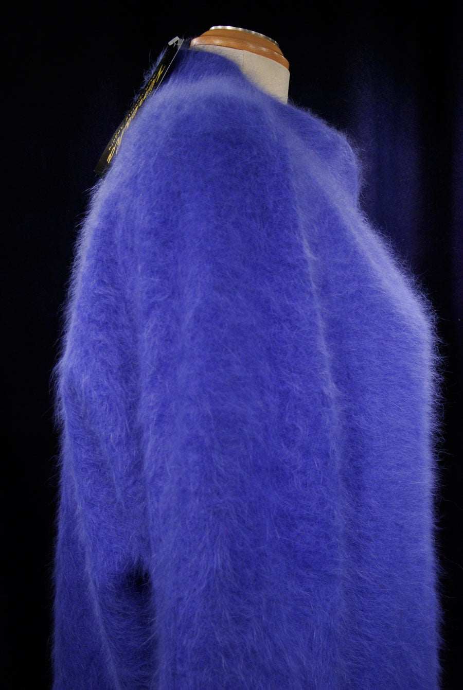 Woman's powder-blue angora cardigan sweater by Venesha, size large, nylon lined