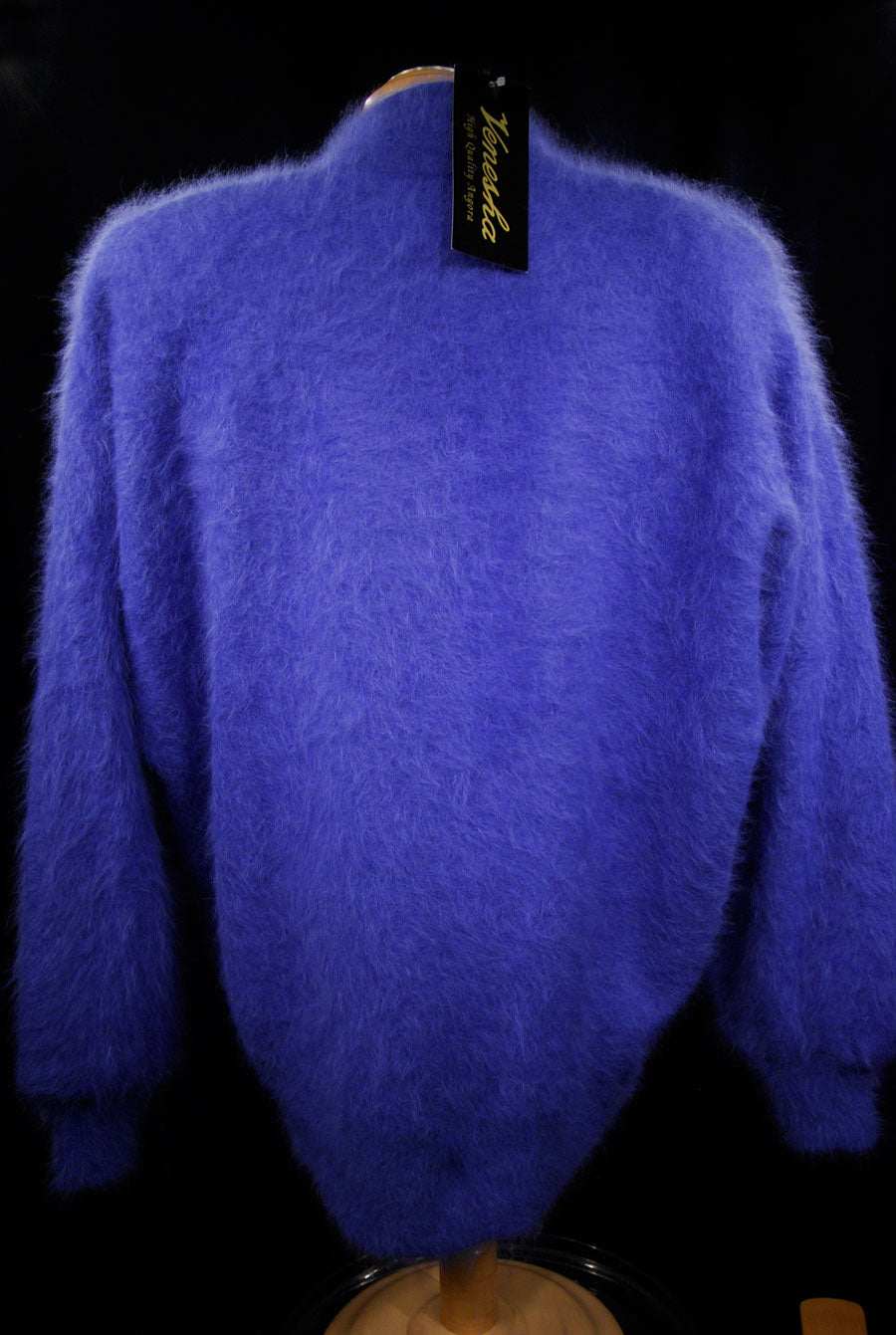 Woman's powder-blue angora cardigan sweater by Venesha, large size, nylon lined, soft textured.