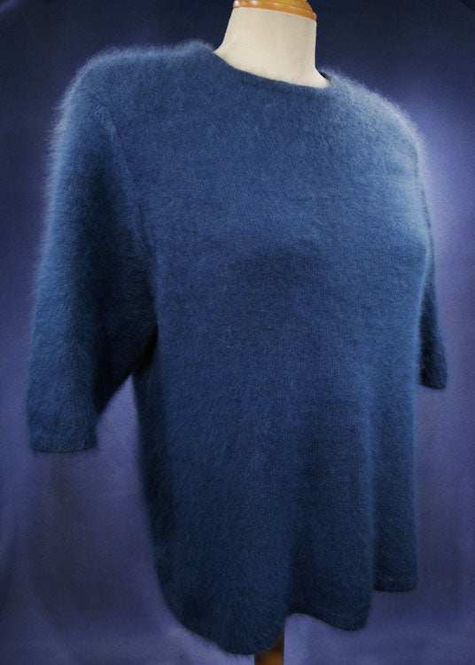 Woman's blue-grey short-sleeved angora sweater by Caslon in medium size