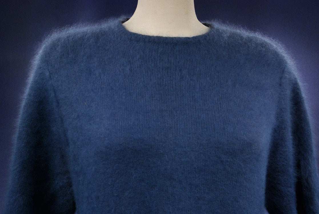 Woman's blue-grey short-sleeved angora sweater by Caslon in medium size