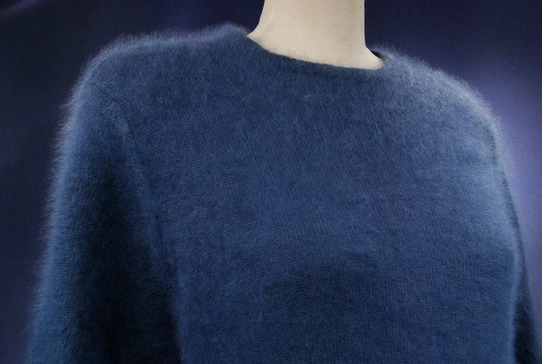 Woman's blue-grey short-sleeved angora sweater by Caslon in medium size