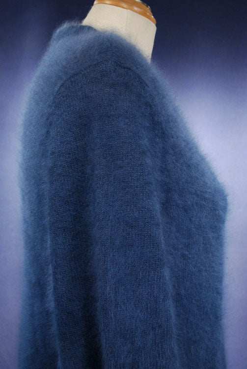 Woman's blue-grey short-sleeved angora sweater by Caslon on mannequin