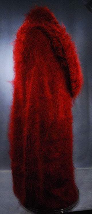 Red fuzzy hand-knit mohair large-cowlneck sweaterdress full-length by Scott's Sweaters