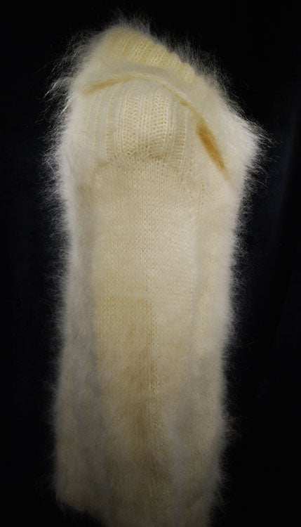 Hand-knit full-length fuzzy mohair large-cowlneck sweaterdress in cream color