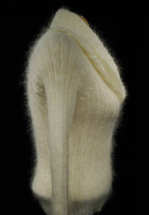 Woman's white mohair cowlneck sweater medium size cling-fit pullover
