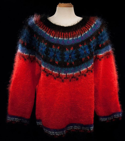 Woman's Icelandic Design lightweight warm mohair crewneck sweater with classic snowflake pattern