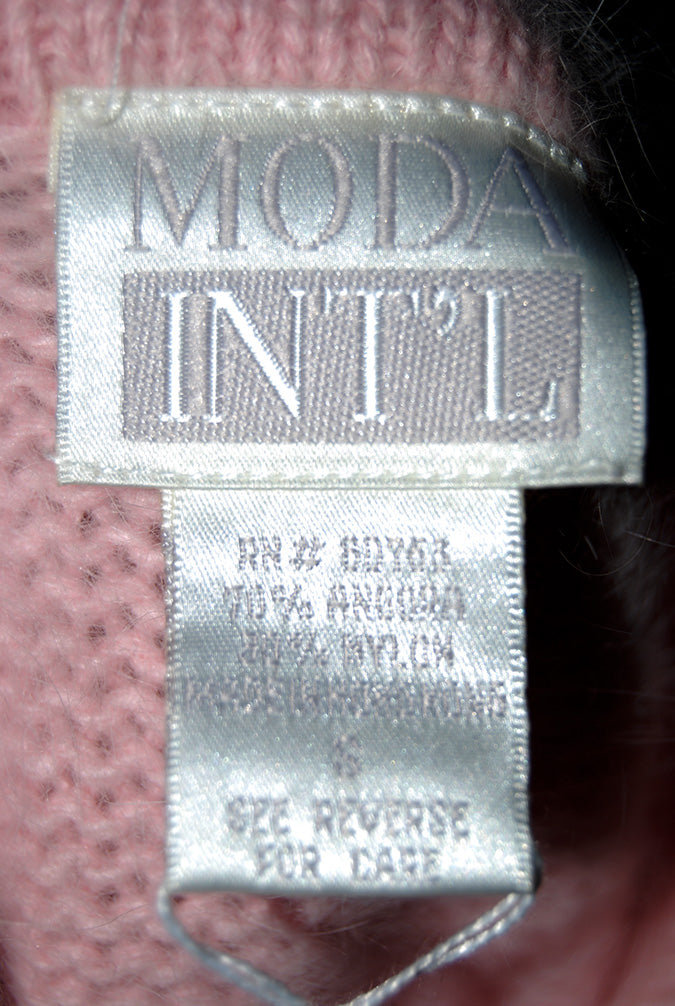 Moda Intlのレディース ピンク アンゴラ クロップトップ ポロネック セーター