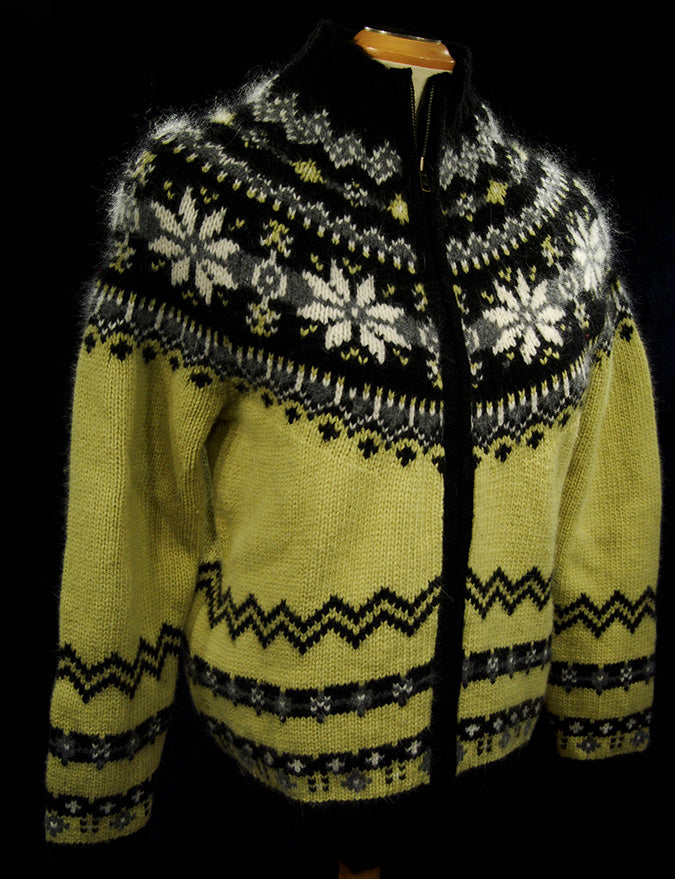 Woman's Black/Yellow Zipper-Front Angora Turtleneck Sweater