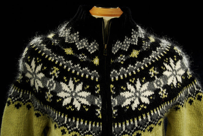 Woman's Black/Yellow Zipper-Front Angora Turtleneck Sweater