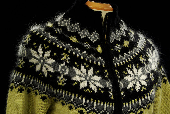 Woman's Black/Yellow Zipper-Front Angora Turtleneck Sweater