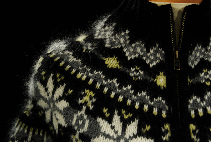 Woman's Black/Yellow Zipper-Front Angora Turtleneck Sweater