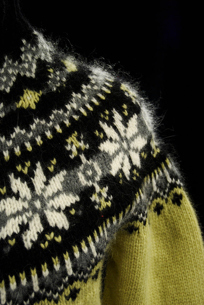 Woman's Black/Yellow Zipper-Front Angora Turtleneck Sweater
