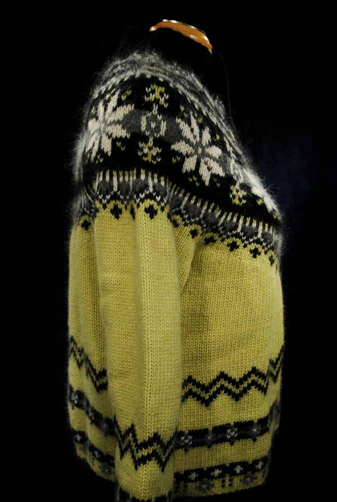 Woman's Black/Yellow Zipper-Front Angora Turtleneck Sweater