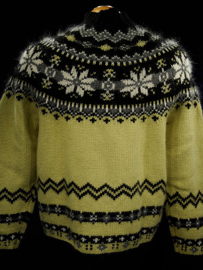 Woman's Black/Yellow Zipper-Front Angora Turtleneck Sweater