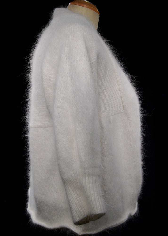 Woman's white angora shrug cardigan sweater by Moda International in small size
