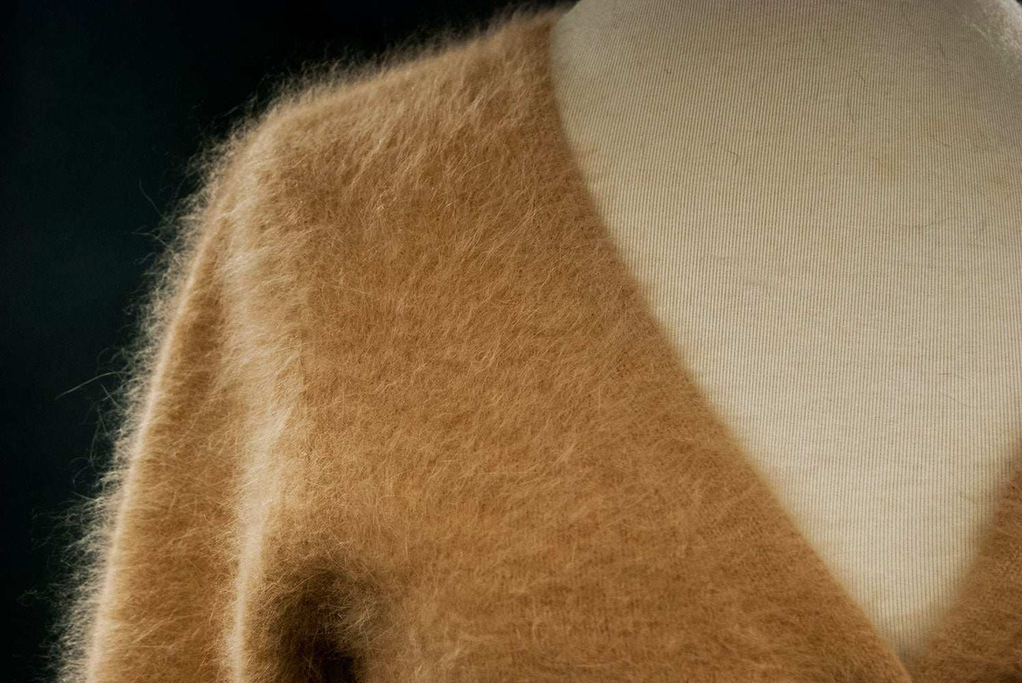 Beige woman's angora cardigan sweater by J.Crew on mannequin