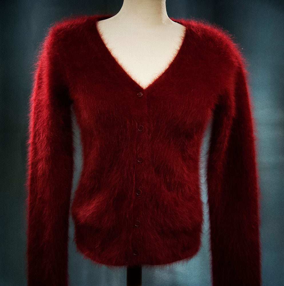 Red woman's angora cardigan sweater by J.Crew in small size