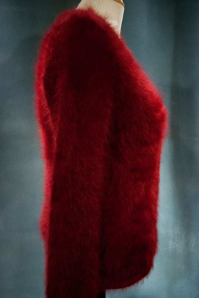 Red small angora cardigan sweater for women by J.Crew displayed on mannequin side view