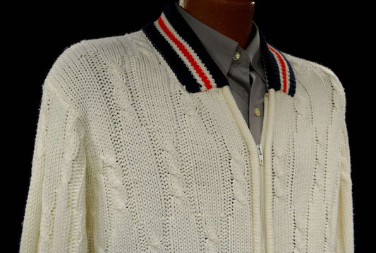 Men's Retro Tennis Sweater Zipper-Front Cardigan