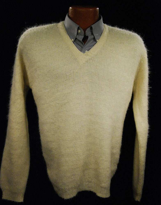 Cream Retro Classic Mohair V-Neck Sweater