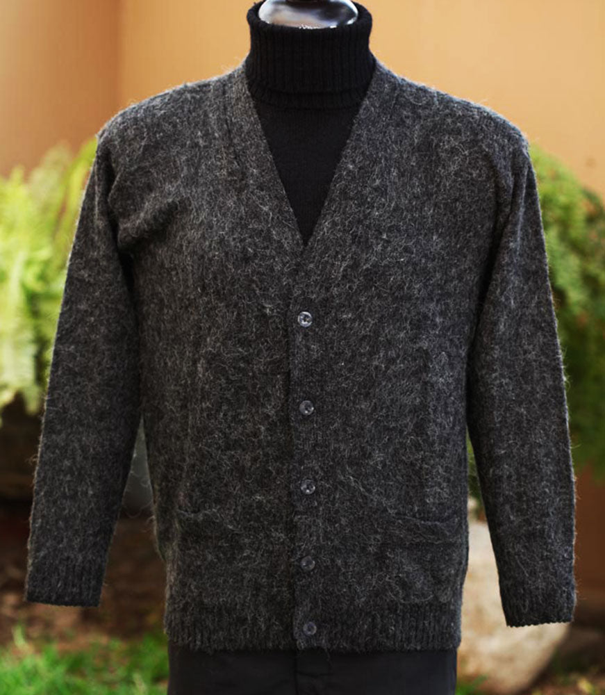 【日本入手困難】CARDIGAN JACKET IN ALPACA WOOL ジャケット Full Zip up Winter Sweater knitted in Charcoal Peruvian