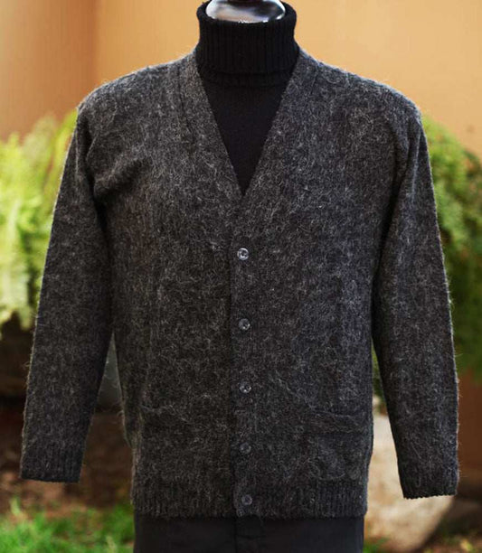 Men's Soft Alpaca Cardigan Sweater in Black