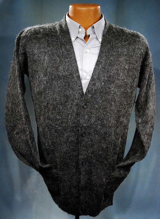 Men's soft alpaca black button-front cardigan sweater large size