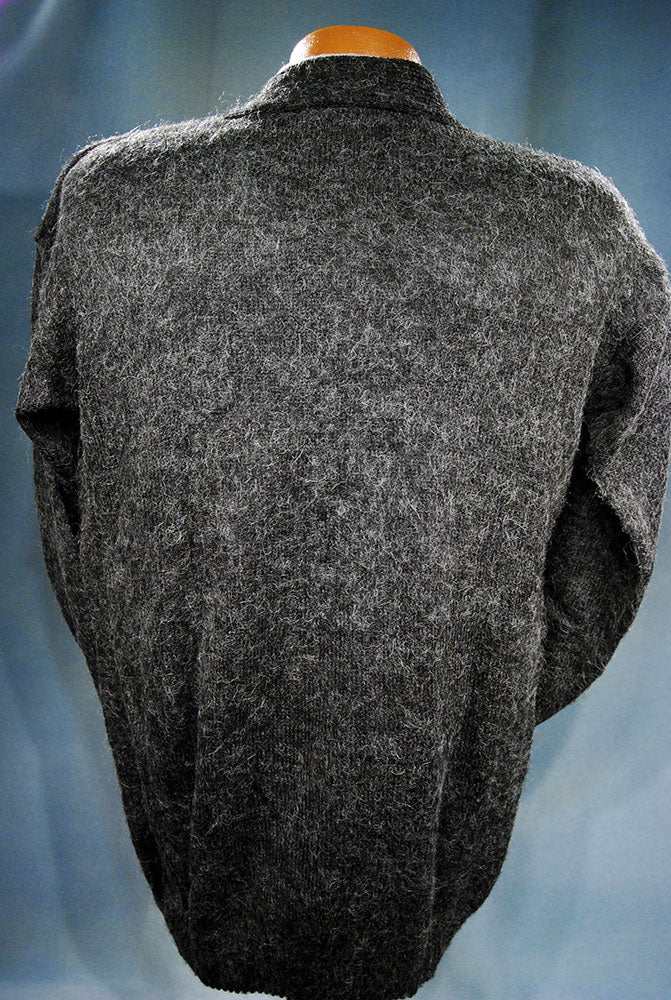 Men's soft alpaca black button-front cardigan sweater in large size