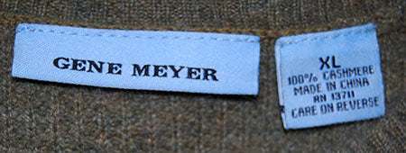 Heather-sage green men's cashmere crewneck sweater by Gene Meyer, medium size with 44-inch chest, 100% cashmere pullover.