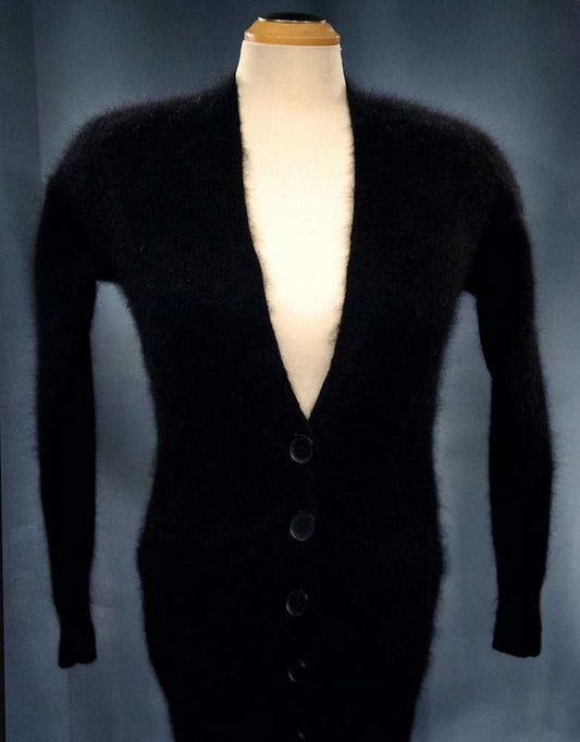 Woman's black angora-wool long cardigan sweater with front pockets by Victoria's Secret in X-Small size