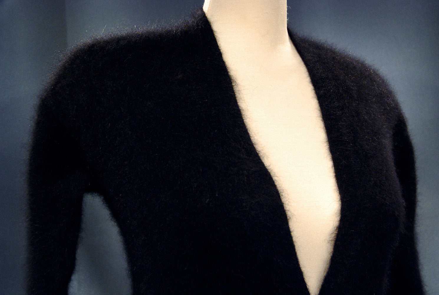 Woman's black angora long cardigan sweater with front pockets by Victoria's Secret