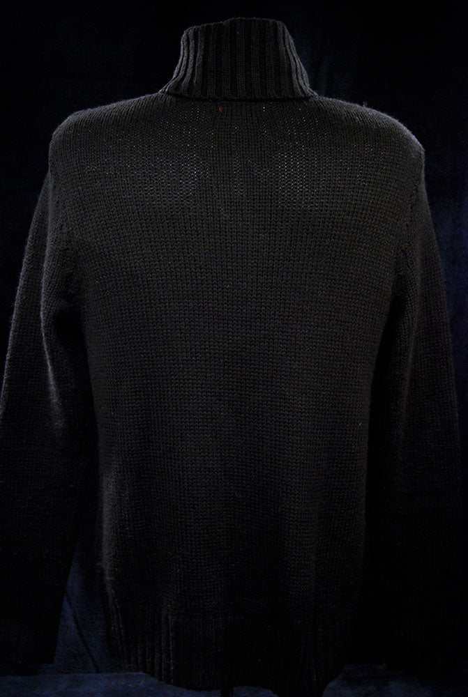 Men's soft black turtleneck lambswool and angora blend sweater with ribbed collar and cuffs