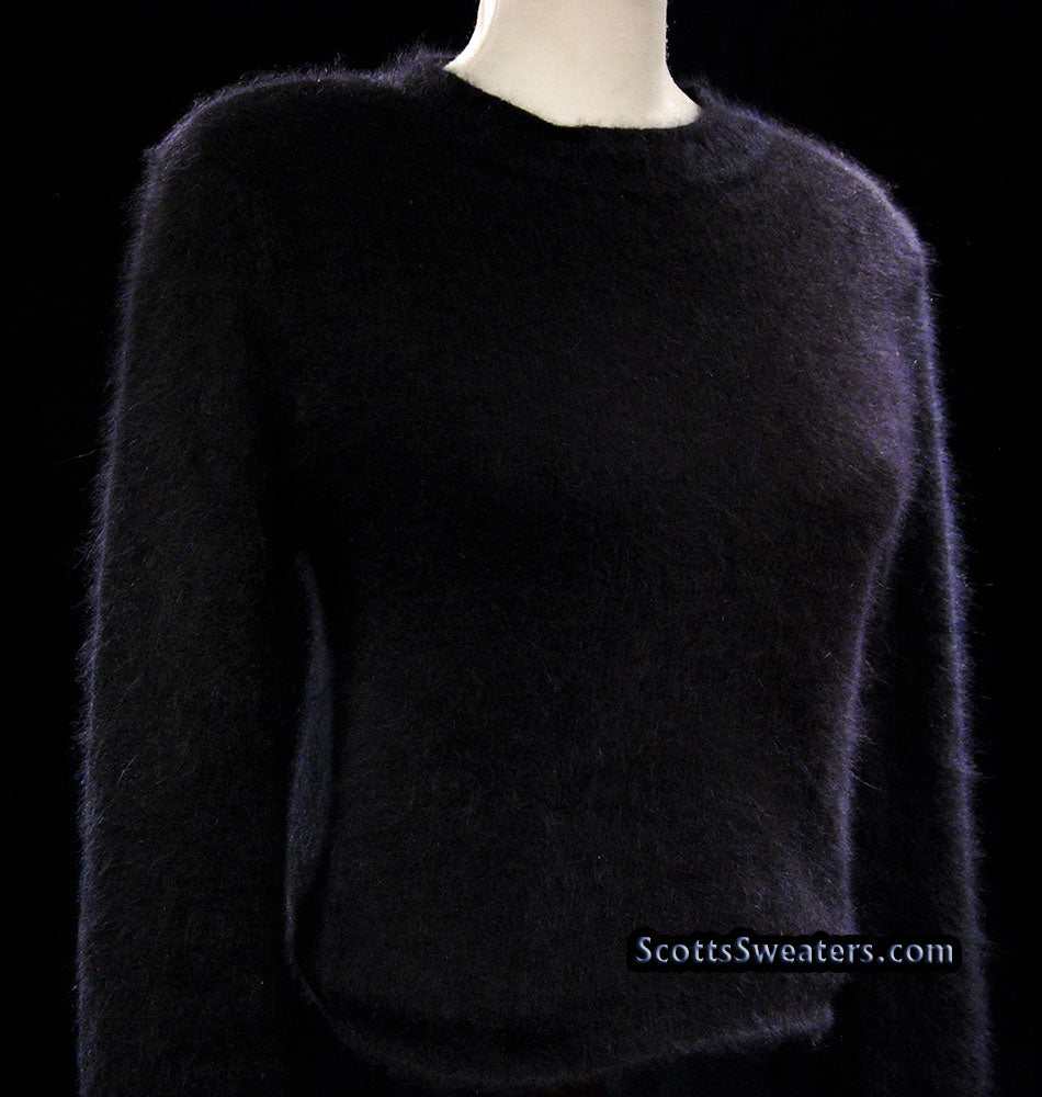 Woman's black angora crewneck sweater by Express Tricot in soft fuzzy fabric