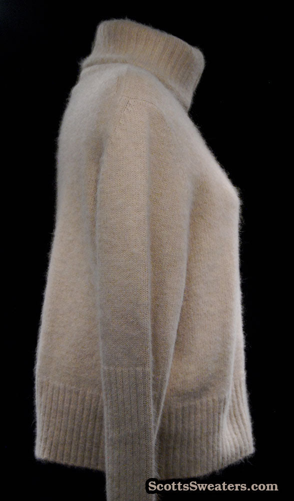 Woman's Beige Zipper-Front Angora Turtleneck Sweater