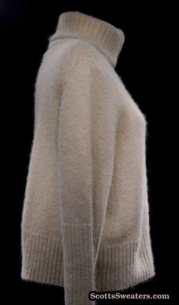 Woman's Beige Zipper-Front Angora Turtleneck Sweater