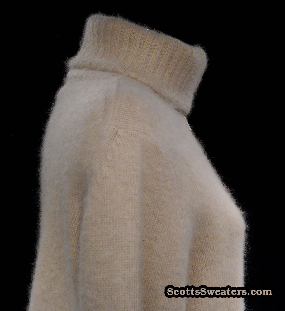 Woman's Beige Zipper-Front Angora Turtleneck Sweater