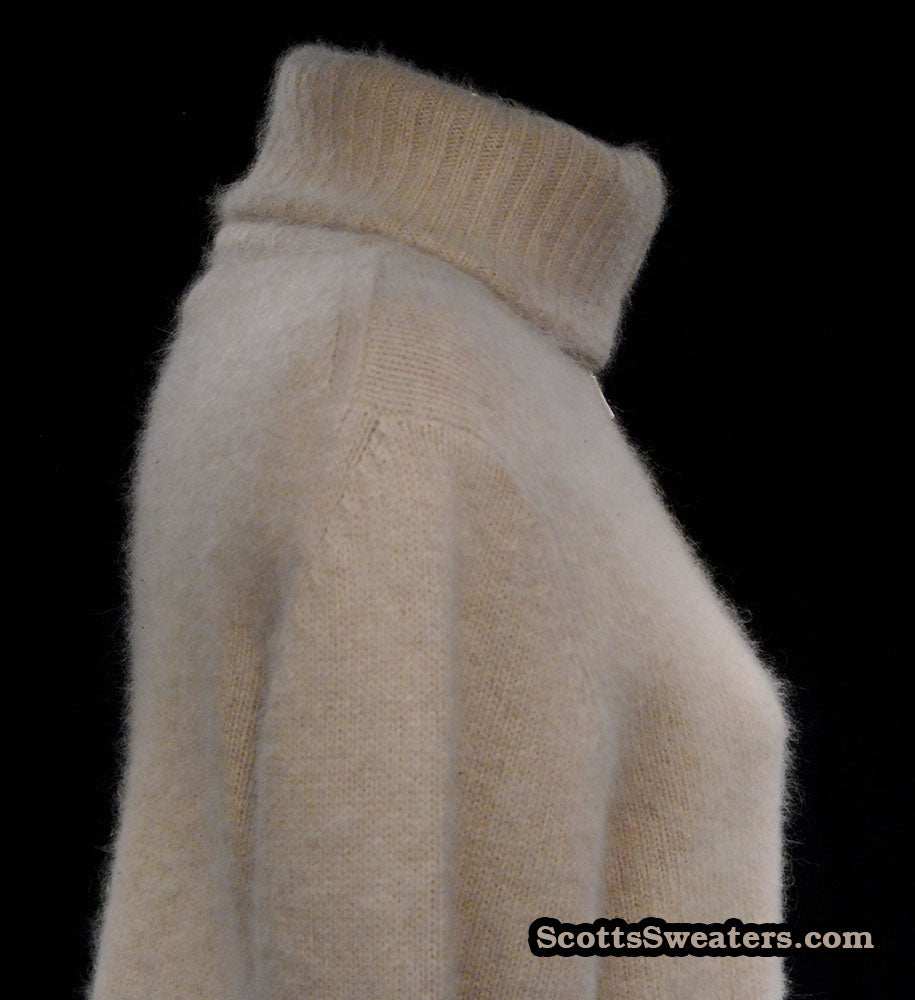 Woman's Beige Zipper-Front Angora Turtleneck Sweater