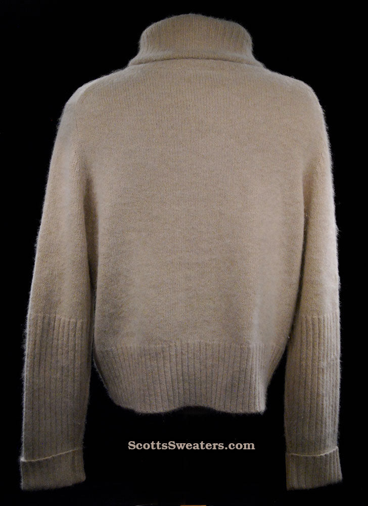 Woman's Beige Zipper-Front Angora Turtleneck Sweater