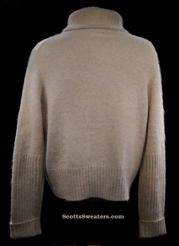 Woman's Beige Zipper-Front Angora Turtleneck Sweater