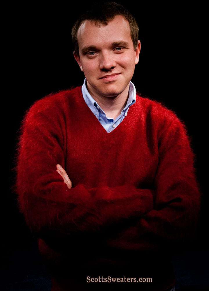 Red Retro Classic Original British Mohair V-Neck Sweater by Lazarus - Glasgo Ltd.