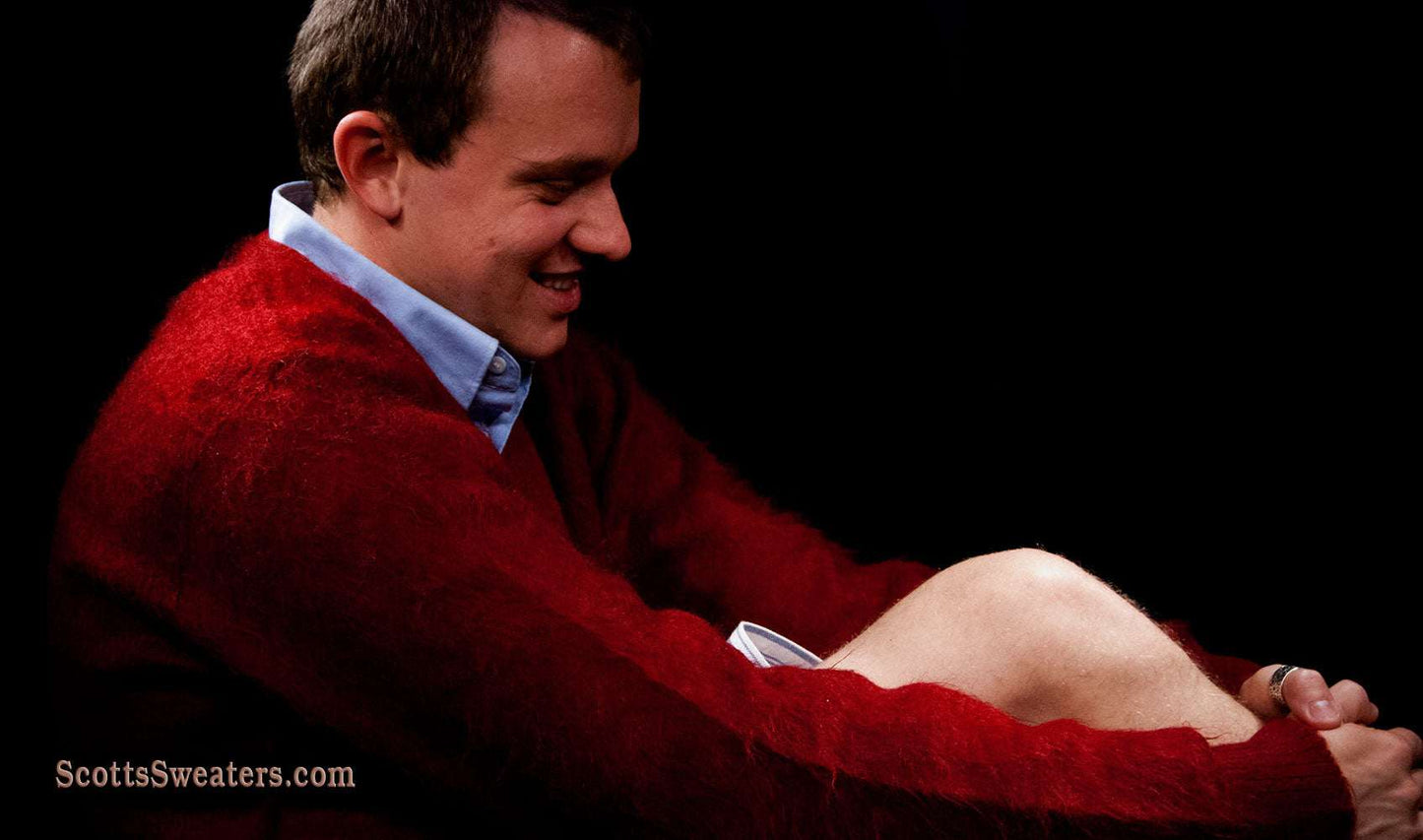 Red Retro Classic Original British Mohair V-Neck Sweater by Lazarus - Glasgo Ltd.