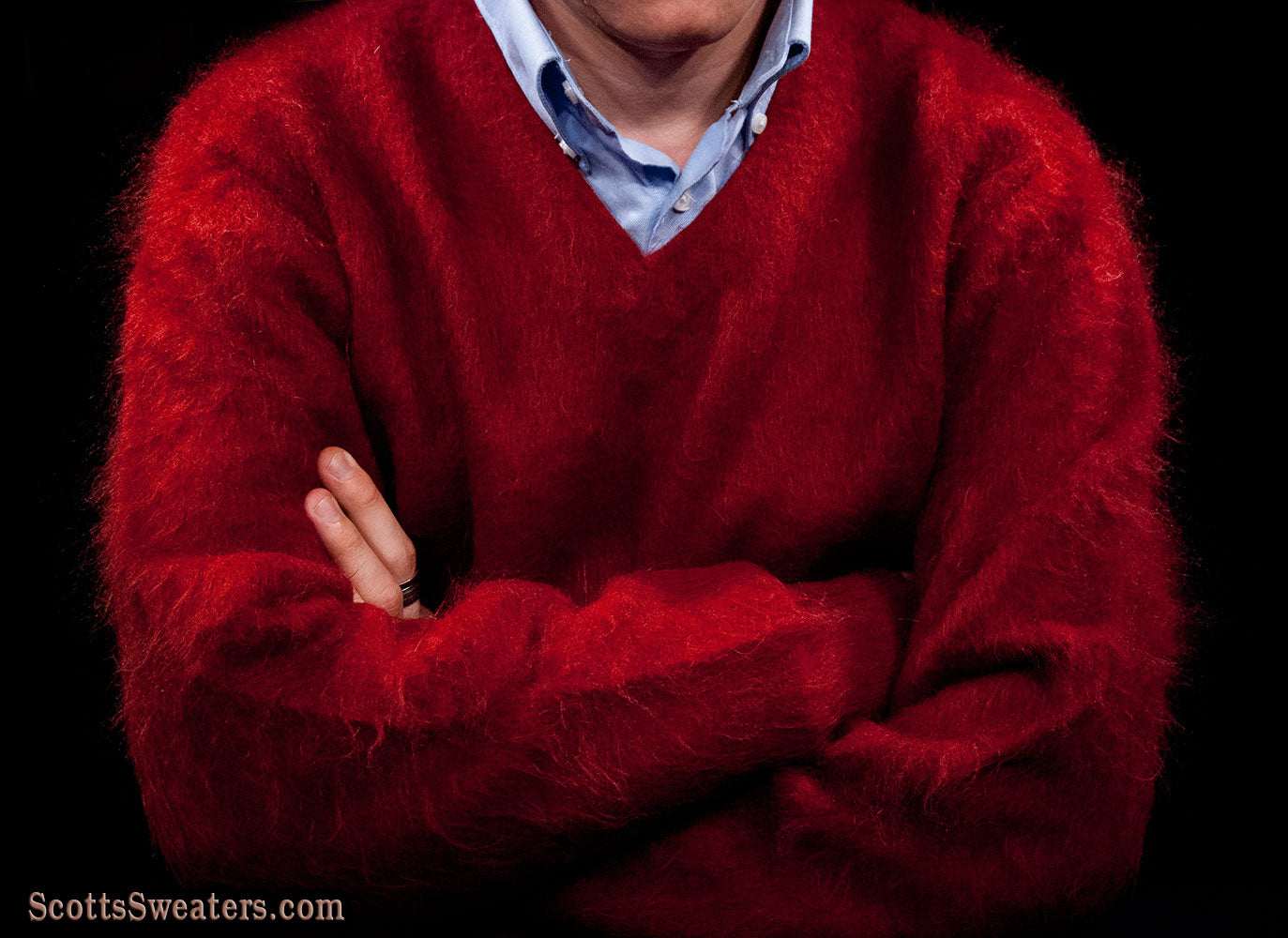 Red Retro Classic Original British Mohair V-Neck Sweater by Lazarus - Glasgo Ltd.