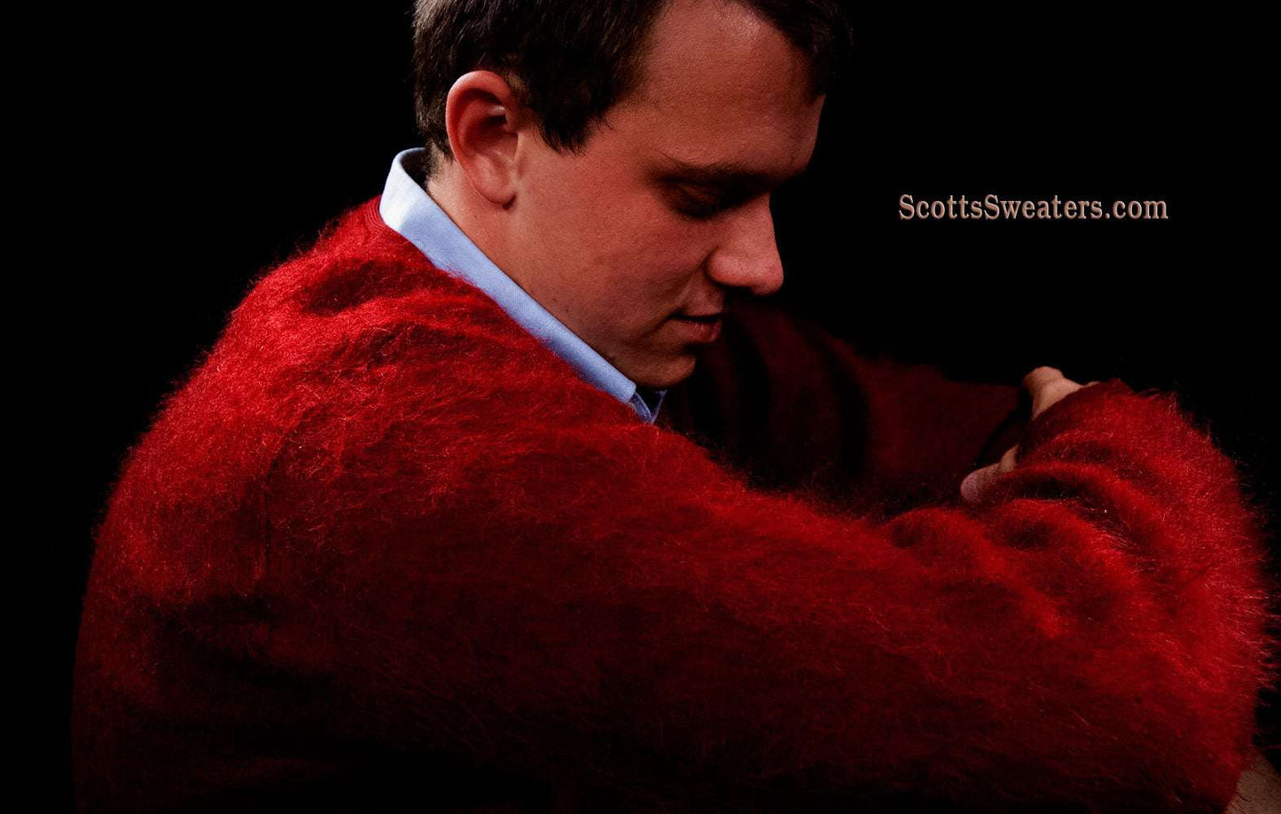 Red Retro Classic Original British Mohair V-Neck Sweater by Lazarus - Glasgo Ltd.